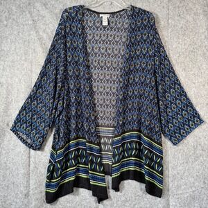 Catherines 4X Blue Kimono‎ Cardigan Duster Plus Size 4X Crinkle Artsy Slinky